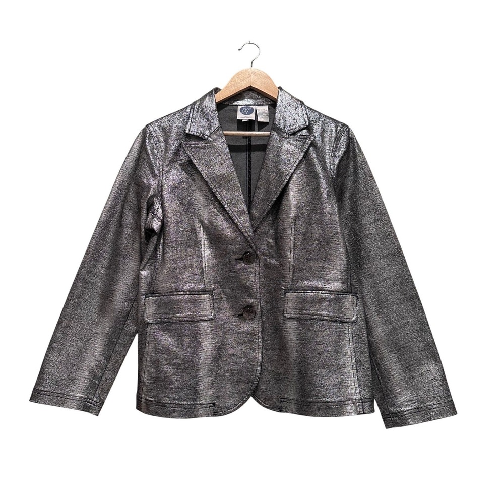 DG2 by Diane Gilman Metallic Silver Blazer Medium Party Glam Steampunk